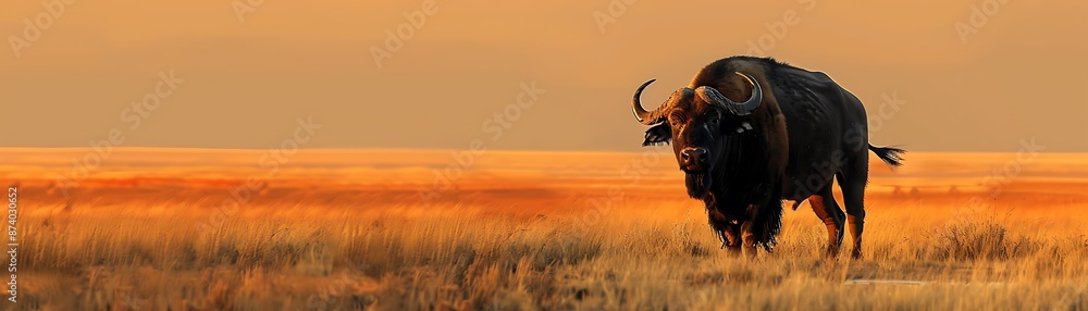 African Buffalo at Sunset in the Grasslands African Buffalo at Sunset in the Grasslands