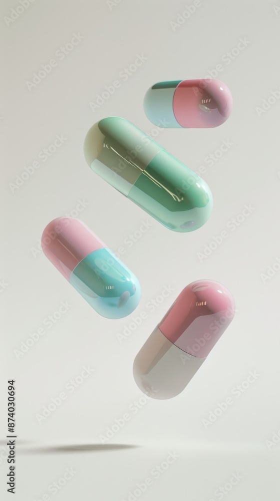 Pills on beige background. Medicinal treatment hover in the air, realistic photo Pills on beige background. Medicinal treatment hover in the air, realistic photo