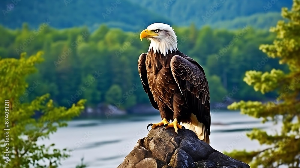 Majestic Bald Eagle Perched on a Rock Majestic Bald Eagle Perched on a Rock