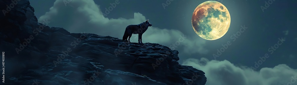 Wolf Silhouette Against a Full Moon Wolf Silhouette Against a Full Moon