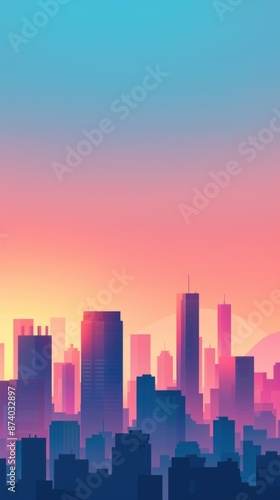 silhouette illustration of a urban city skyline with tall high-rise commercial and residential buildings