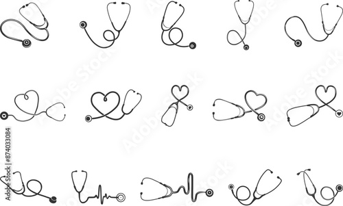 Stethoscope silhouette, Heart stethoscope silhouette, Heart stethoscope SVG, Stethoscope icon svg, Doctor stethoscope svg,  Doctor stethoscope silhouette, Nurse stethoscope silhouette