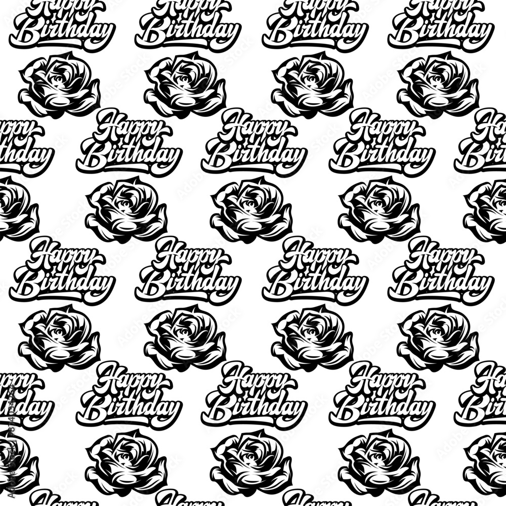 Seamless background with the inscription Happy Birthday and roses Seamless background with the inscription Happy Birthday and roses