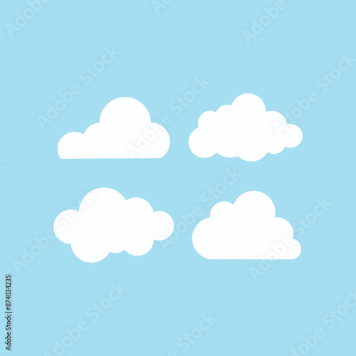 Set of cartoon cloud in a flat design. White cloud collection