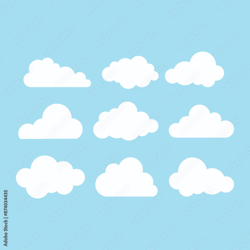 Set of cartoon cloud in a flat design. White cloud collection Set of cartoon cloud in a flat design. White cloud collection