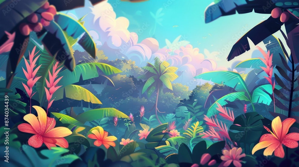 Fototapeta premium Create a vibrant 2d illustration capturing the essence of a tropical landscape