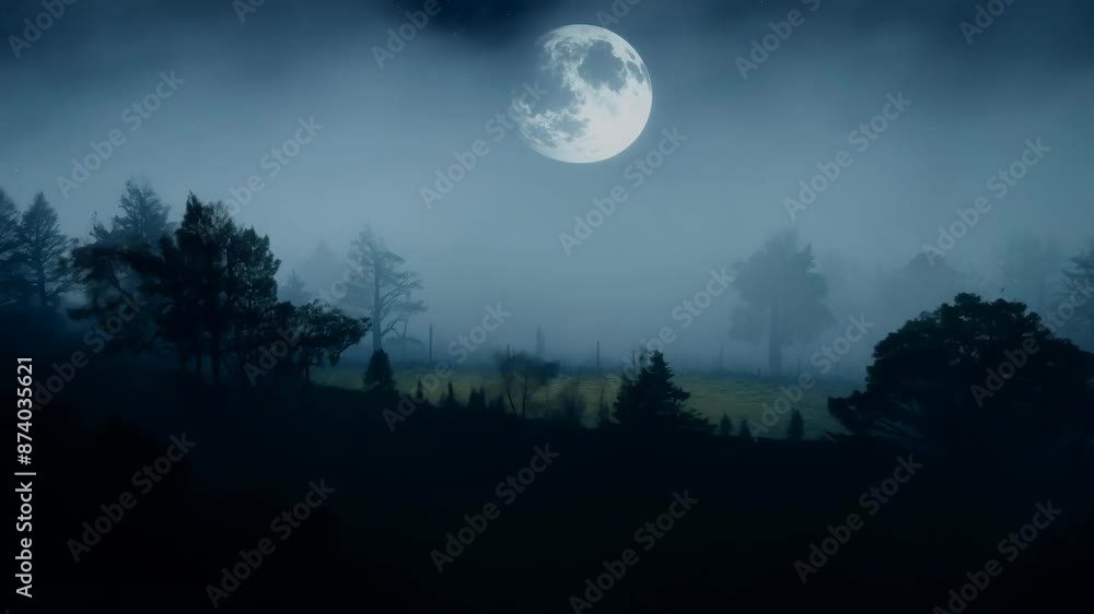 Mysterious moonlit night in a foggy forest Mysterious moonlit night in a foggy forest