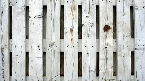A weathered white wooden fence with peeling paint and visible gaps between boards offers a view of the serene landscape beyond, exuding rustic charm and tranquility