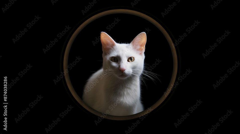 White Cat in a Circle Photo White Cat in a Circle Photo