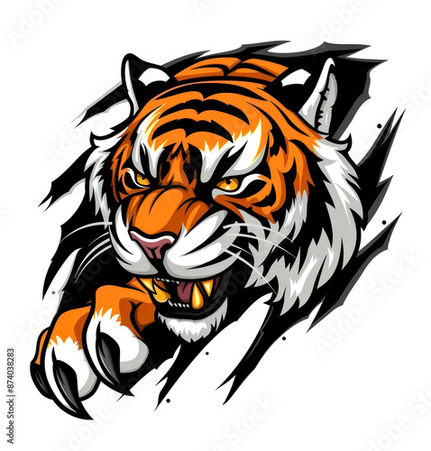vector art tiger ripping through Shirt photo
