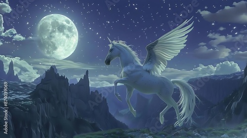 Winged Unicorn Under a Full Moon