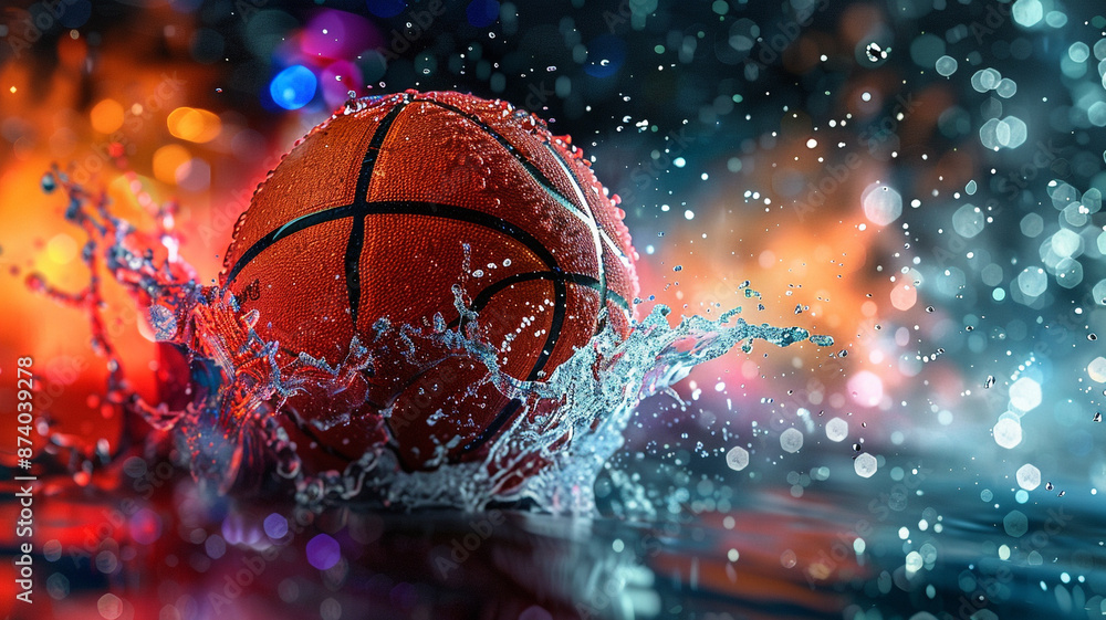 basketball with a colorful water splash in the background basketball with a colorful water splash in the background