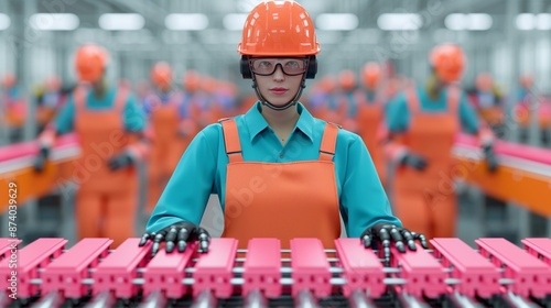 Wallpaper Mural Design a robotic assembly line in an industrial setting, showcasing mechanical precision and futuristic automation technologies in a structured composition. Illustration, Image, , Minimalism, Torontodigital.ca