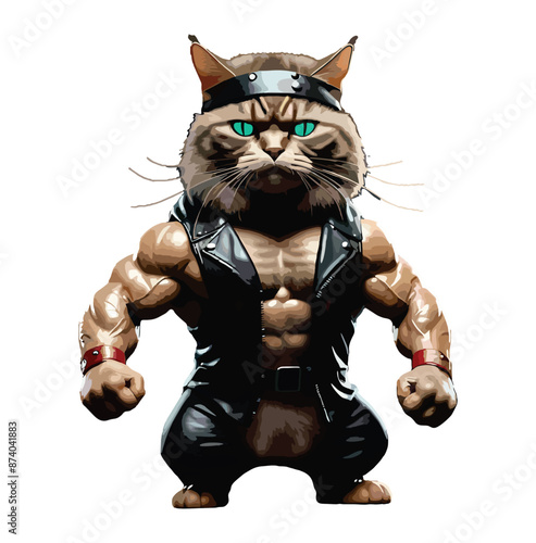 Cat warrior warrior Body Builder Ready to Fight White background in action Artwork vector editable logo for Wallpaper t-shirt design and multipurpose use in high definition forilder Read...
