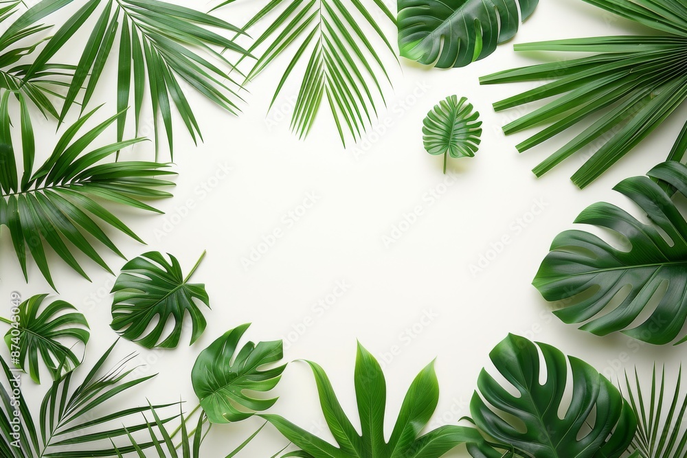 Monstera leaves arranged in a flat lay, captured under soft natural light, showcasing detailed textures and vibrant green hues Monstera leaves arranged in a flat lay, captured under soft natural light, showcasing detailed textures and vibrant green hues