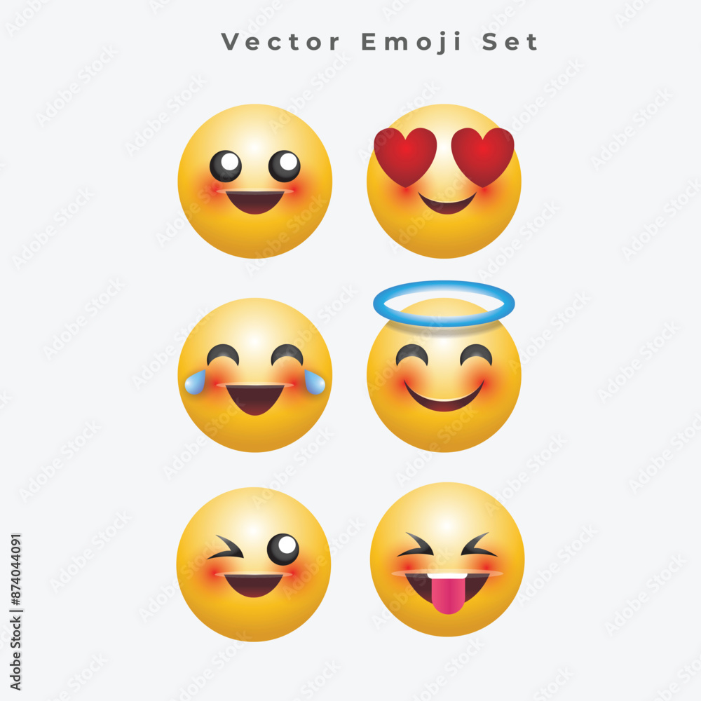 Set of emoticon icons. Cartoon emoji set. Vector emoticon set Set of emoticon icons. Cartoon emoji set. Vector emoticon set