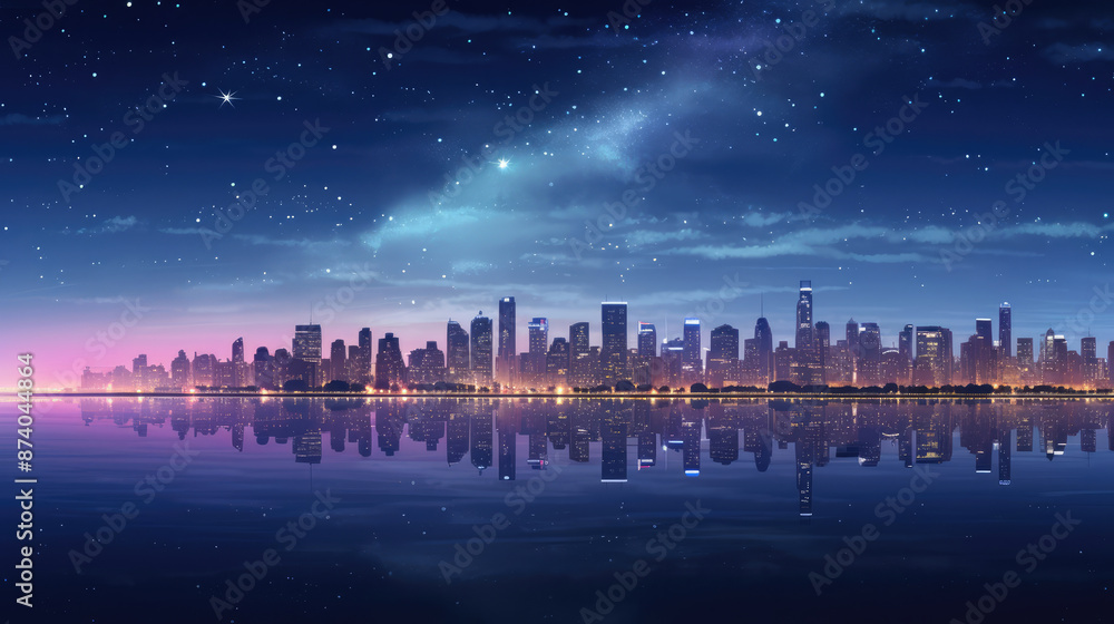 Beautiful skyline of the city at night, generative ai Beautiful skyline of the city at night, generative ai