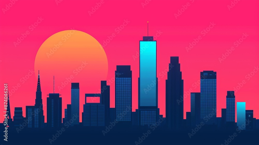 Obraz premium Illustrate a high-tech city skyline with futuristic skyscrapers and digital billboards, capturing the dynamic energy of urban life in a technologically advanced society. Illustration, Image, ,