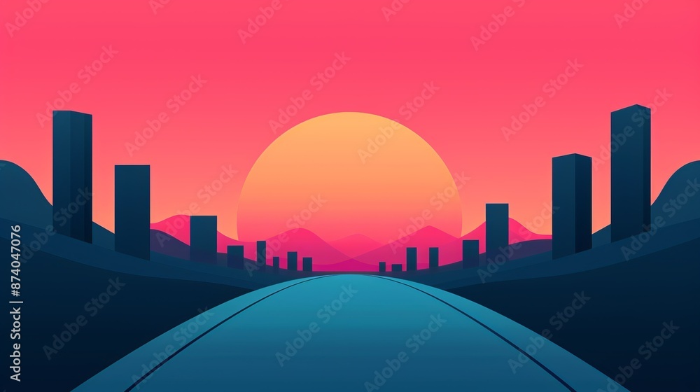 Fototapeta premium Create a virtual reality landscape with geometric shapes and digital environments, immersing viewers in a futuristic world of simulated experiences. Illustration, Image, , Minimalism,