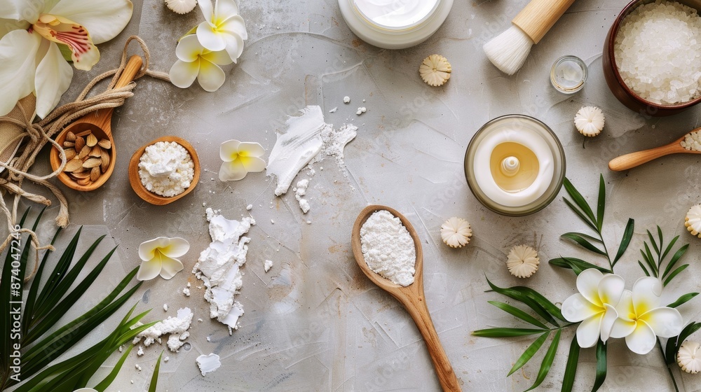 Natural Spa Ingredients on Textured Background Natural Spa Ingredients on Textured Background