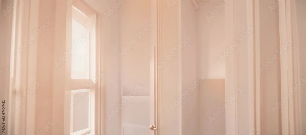 Minimalist white door bathed in warm light Minimalist white door bathed in warm light
