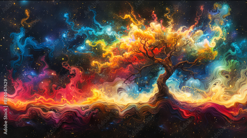 A psychedelic fantasy stylized tree A psychedelic fantasy stylized tree