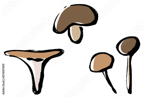 筆タッチのキノコのイラストセット