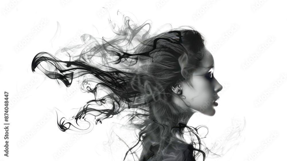A mysterious young woman portrait made of smoke A mysterious young woman portrait made of smoke