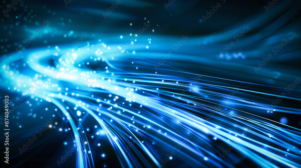 Fototapeta premium Abstract digital data stream with glowing lines on dark blue background