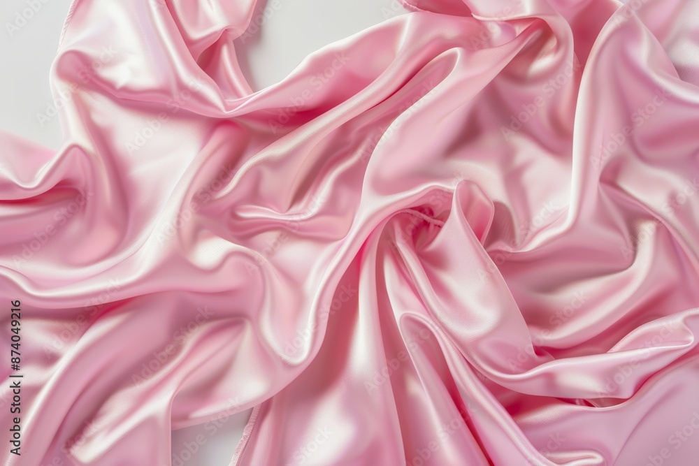 Sophisticated Visual: Elegant Pink Satin Cloth on Pristine White Background Sophisticated Visual: Elegant Pink Satin Cloth on Pristine White Background