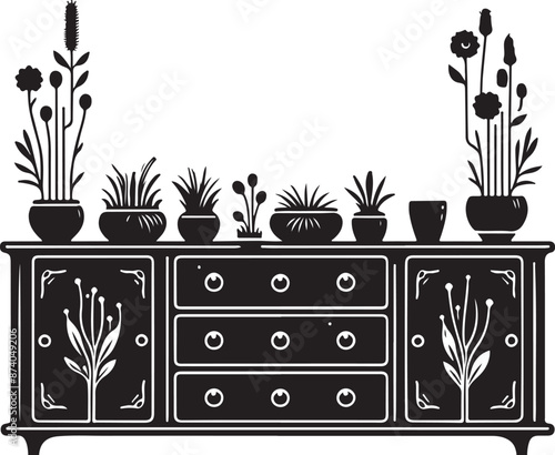 Sideboard ,Silhouette Furniture Black Stock Vector, vector black color silhouette
