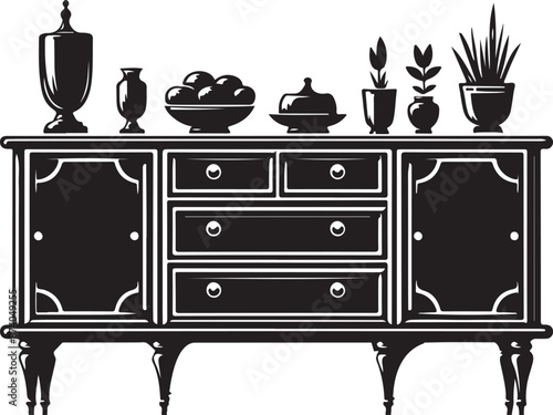 Sideboard ,Silhouette Furniture Black Stock Vector, vector black color silhouette