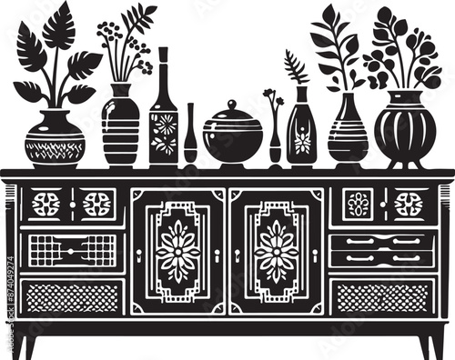 Sideboard ,Silhouette Furniture Black Stock Vector, vector black color silhouette