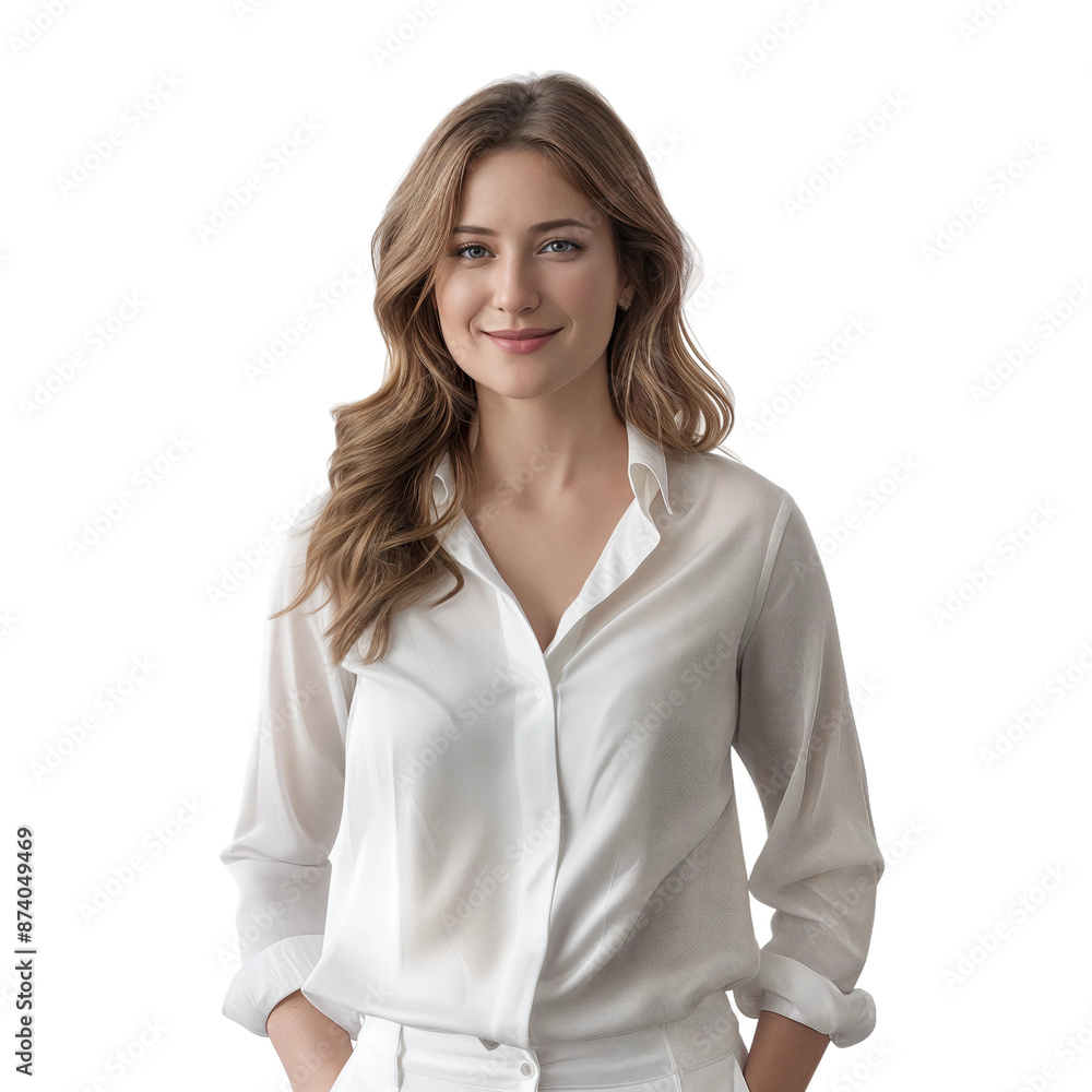 Smiling Woman in White Attire, isolated on transparent background. Smiling Woman in White Attire, isolated on transparent background.