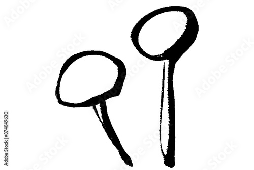 筆タッチのキノコの線画イラスト