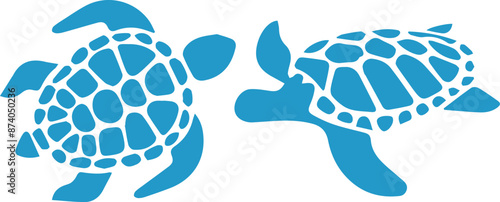 Sea Turtle vector, blue vector sea creatures drawing, editable eps