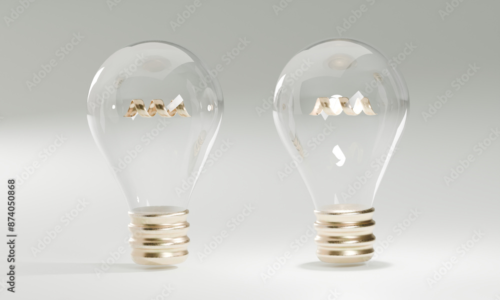 two light bulbs with gold details on white background with minimalistic aspects two light bulbs with gold details on white background with minimalistic aspects