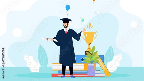 This 4K Ultra HD video footage captures the triumphant moment of graduation with exceptional clarity and vibrant colors. Rendered in a captivating cartoon style, this video features dynamic animations