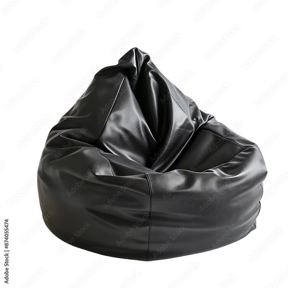 Black Leather Bean Bag Chair, isolated on transparent background. Black Leather Bean Bag Chair, isolated on transparent background.