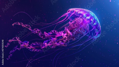 Glowing Jellyfish in a Neon Blue Sea © Bolustck