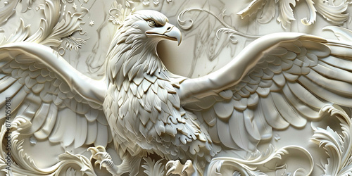 3D relief eagle wallpaper with intricate details and elegant design in off white color and Mural wallpaper.