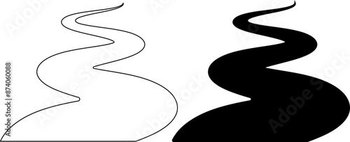 outline silhouette winding river icon set