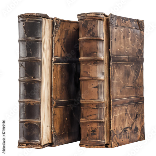Vintage Books with Worn Covers, isolated on transparent background.