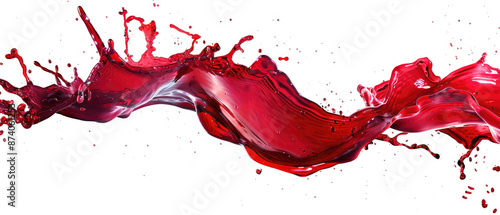 Dynamic splash of red liquid captured in motion against a white background.