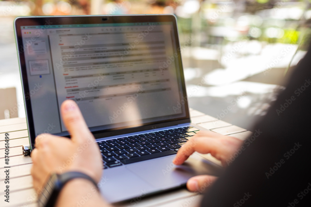 Hands typing on a laptop in a serene outdoor environment. The lush greenery and natural light create a perfect blend of technology and nature, symbolizing remote work and a balanced lifestyle. Hands typing on a laptop in a serene outdoor environment. The lush greenery and natural light create a perfect blend of technology and nature, symbolizing remote work and a balanced lifestyle.