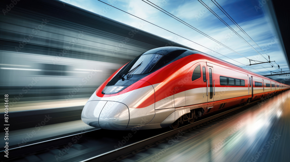Fototapeta premium Chinese bullet train with motion blur. Concept of speed and motion. created by generative AI, generative ai