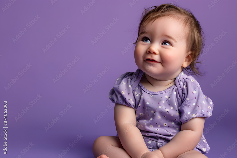 Cute baby sitting on purple color background. Cute baby sitting on purple color background.