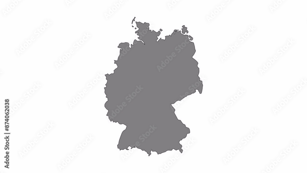 Germany map animation. Black line smoothly transitioning to fill, drawing on white, transparent alpha channel. Germany map animation. Black line smoothly transitioning to fill, drawing on white, transparent alpha channel.