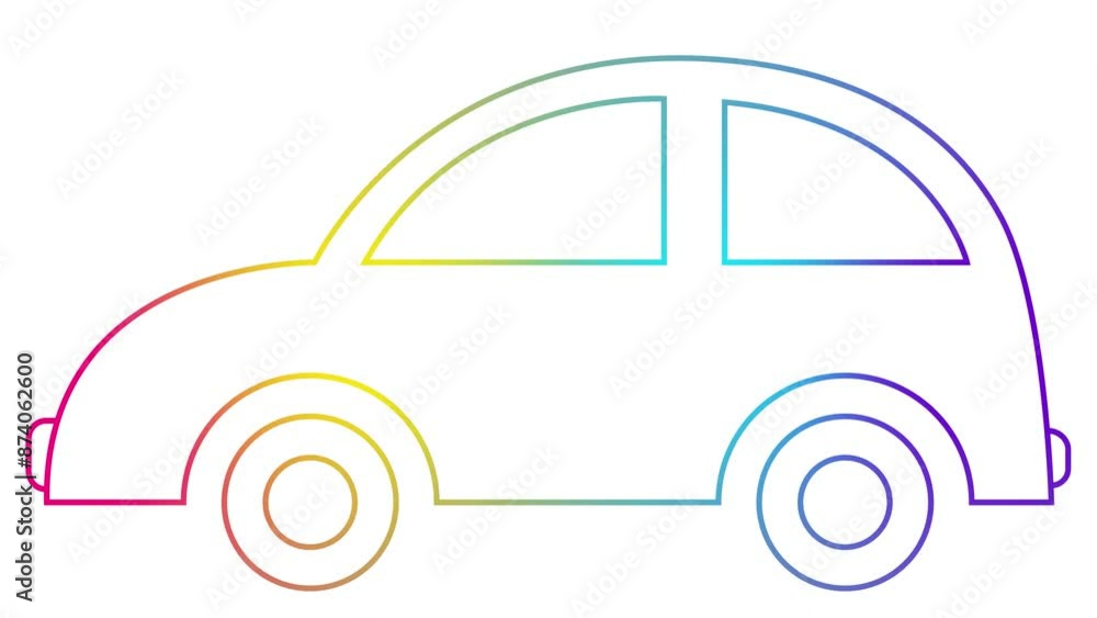 Animated linear colorful icon of retro car. Line multicolor symbol is drawn. Vector illustration isolated on white background. Looped video. Animated linear colorful icon of retro car. Line multicolor symbol is drawn. Vector illustration isolated on white background. Looped video.
