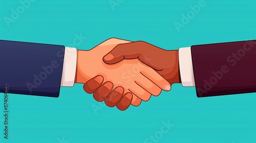 Illustrate trust with a close-up of a handshake between two people, with genuine smiles and mutual respect. Illustration, Image, , Minimalism,